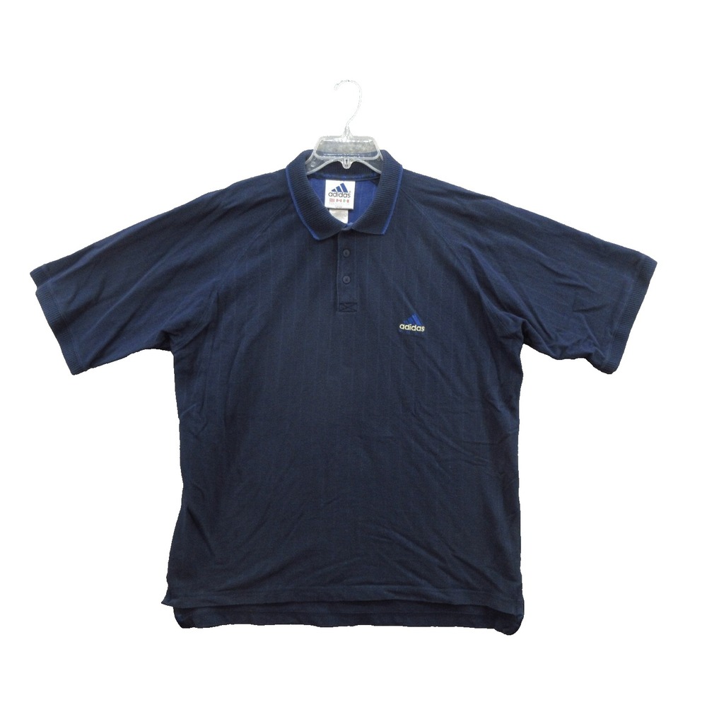 Adidas Men's Polo Shirt XL Blue 100% Cotton High Low Short Sleeve
